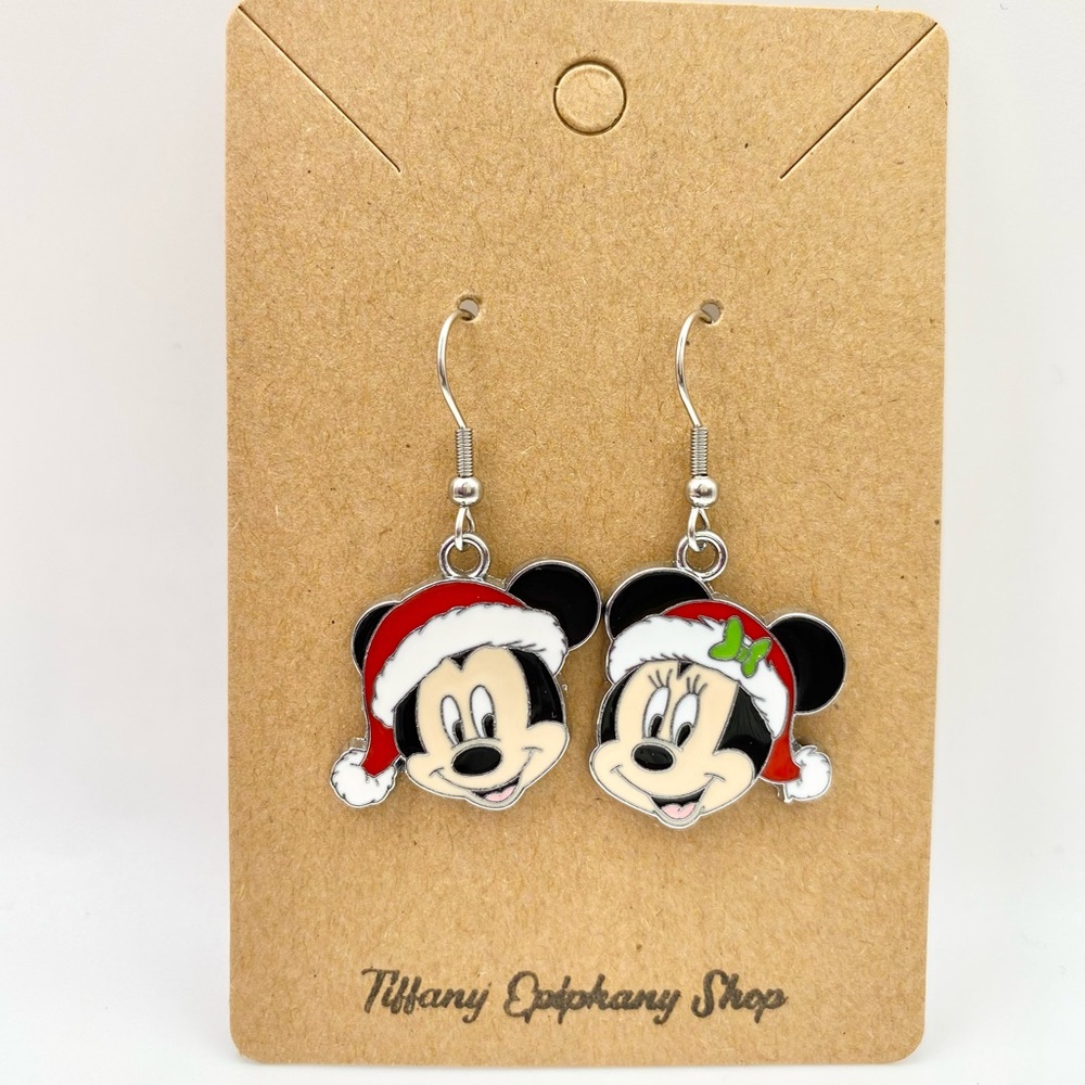 Disney inspired Christmas Mickey & Minnie earrings NWT